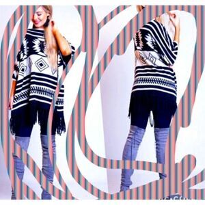 HOST PICK!!!♡♡♡!!!AZTEC PRINT  PONCHO IN BLACK AND WHITE!!!